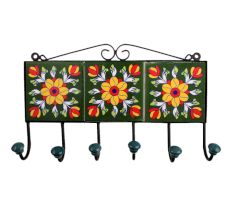 Forest Green Yellow Floral Tiles Hooks