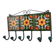 Forest Green Yellow Floral Tiles Hooks