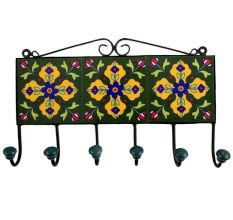 Forest Green Yellow Floral Tiles Hooks