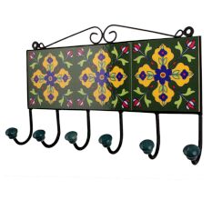 Forest Green Yellow Floral Tiles Hooks