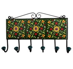 Forest Green Yellow Floral Tiles Hooks