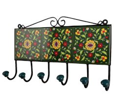 Forest Green Yellow Floral Tiles Hooks