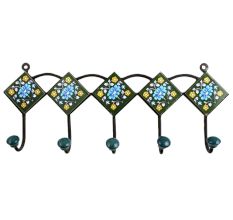 Forest Green Turquoise Floral Tiles Hooks