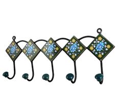 Forest Green Turquoise Floral Tiles Hooks