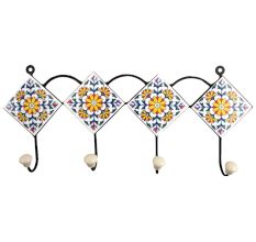 White Yellow Floral Tiles Hooks