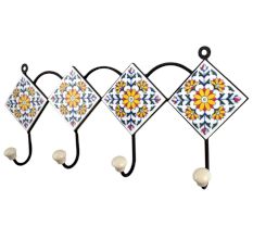 White Yellow Floral Tiles Hooks