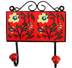 Red Yellow Floral Tiles Hooks