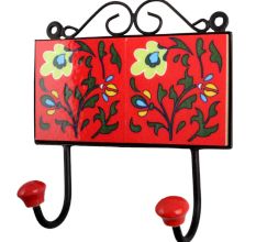 Red Yellow Floral Tiles Hooks