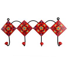 Red Yellow Floral Tiles Hooks