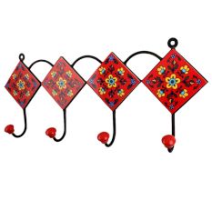 Red Yellow Floral Tiles Hooks