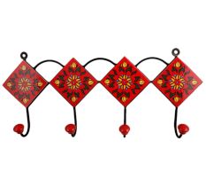 Red Yellow Floral Tiles Hooks
