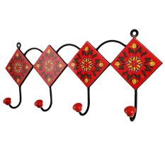 Red Yellow Floral Tiles Hooks