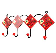 Red Yellow Floral Tiles Hooks