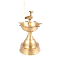 Brass Peacock Oil Lamp with Peacock Inside Circle