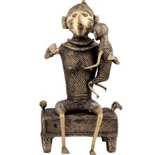Brass Lady Sitting on Bed Holding Her Child Dhokra Figurine
