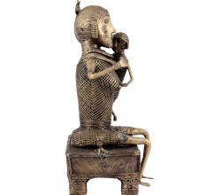 Brass Lady Sitting on Bed Holding Her Child Dhokra Figurine