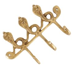 Handcrafted Golden Bronze Three Cobra Wall Hooks