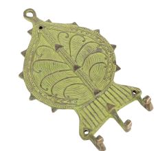 Brass Wall Hooks in Mint Green Vintage Floral Design