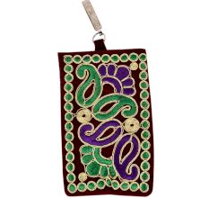 Black Red Embroidered Mobile Money Purse Cover Pouch Purse Sling bag