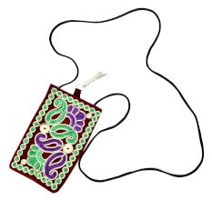 Black Red Embroidered Mobile Money Purse Cover Pouch Purse Sling bag
