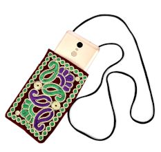 Black Red Embroidered Mobile Money Purse Cover Pouch Purse Sling bag
