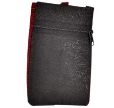 Black Red Embroidered Mobile Money Purse Cover Pouch Purse Sling bag