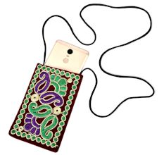 Navy Embroidered Mobile Money Purse Cover Pouch Purse Sling bag