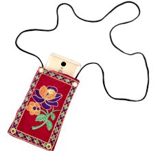 Red Rose Embroidered Mobile Money Purse Cover Pouch Purse Sling bag