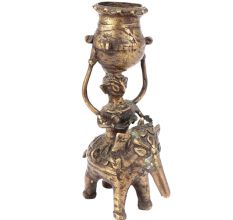 Brass Figurine of Elephant Rider Candle Holder