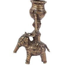 Brass Figurine of Elephant Rider Candle Holder