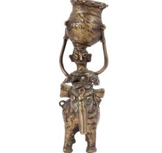 Brass Figurine of Elephant Rider Candle Holder