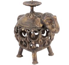 Tribal Brass jali Elephant Candle Stand