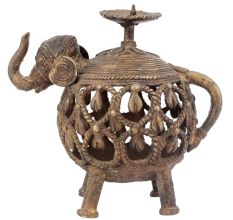 Tribal Brass jali Elephant Candle Stand