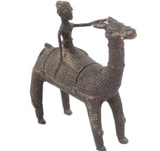 Brass Dokra Work Camel with Rider Statue