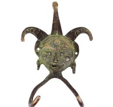 Brass Lady Face Two Wall Hooks with Patina