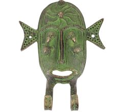 Brass Tribal Face Dual Hooks with Patina