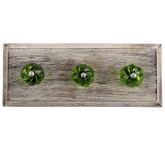 Olive Green Interior Cut Glass Wooden Hooks