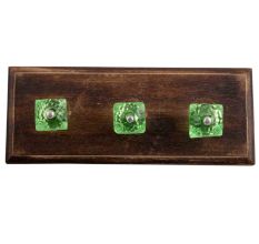 Green Glass Square Cut Wooden Hooks