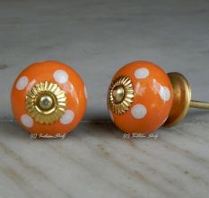Orange White Dot Round Knob
