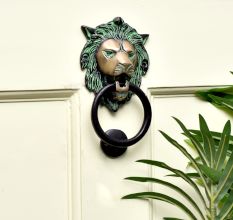 Brass Lion Head Door Knocker With Patina