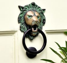 Brass Lion Head Door Knocker With Patina