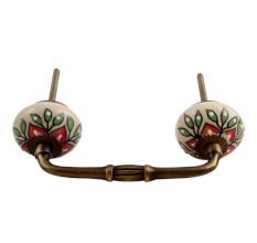 Red Poinsettia Flower Ceramic Bridge Handle