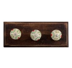 Pea Green Leaf Flower Ceramic Wooden Hooks