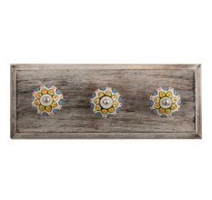 Yellow Sunflower Flower Ceramic Wooden Hooks