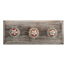 Red Poinsettia Flower Ceramic Wooden Hooks