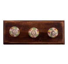 Pea Green Leaf Flower Ceramic Wooden Hooks