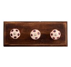 Navy Blue Dot Ceramic Wooden Hooks
