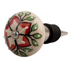 Red Poinsettia Flower Ceramic Wine Stopper