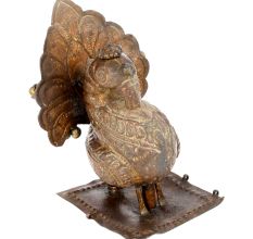 Brass Peacock Statue on Plate with Ghungroos