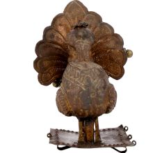 Brass Peacock Statue on Plate with Ghungroos